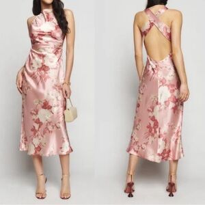 NWT Reformation Casette Maxi Silk Dress in Bellini Pink Floral